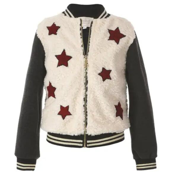 HANNAH BANANA Faux Fur Bomber " Future is Me" Star Detailed Varsity Jacket sz 12 - Picture 1 of 12